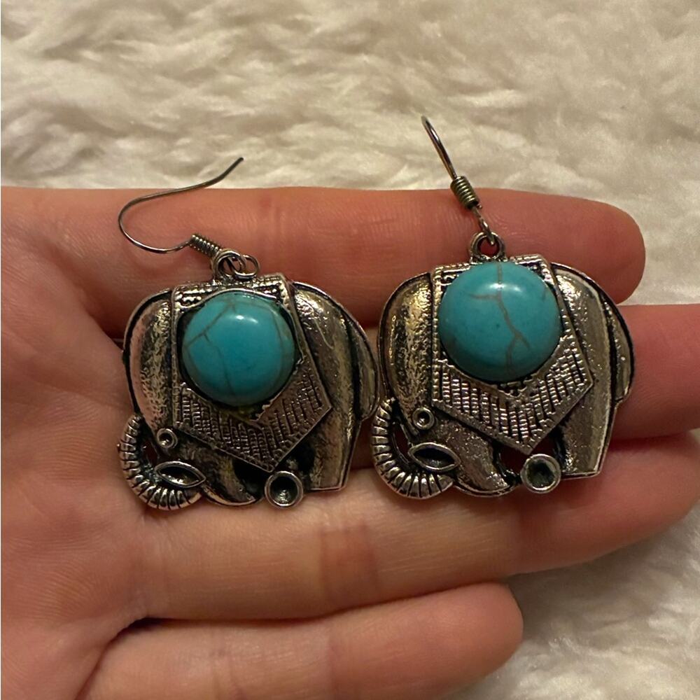 Silver tone and Turquoise Dangle Earrings